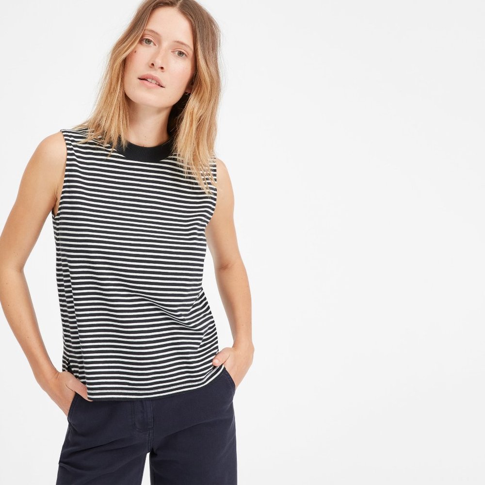 Everlane Cotton Mockneck Muscle Tank Stripe S